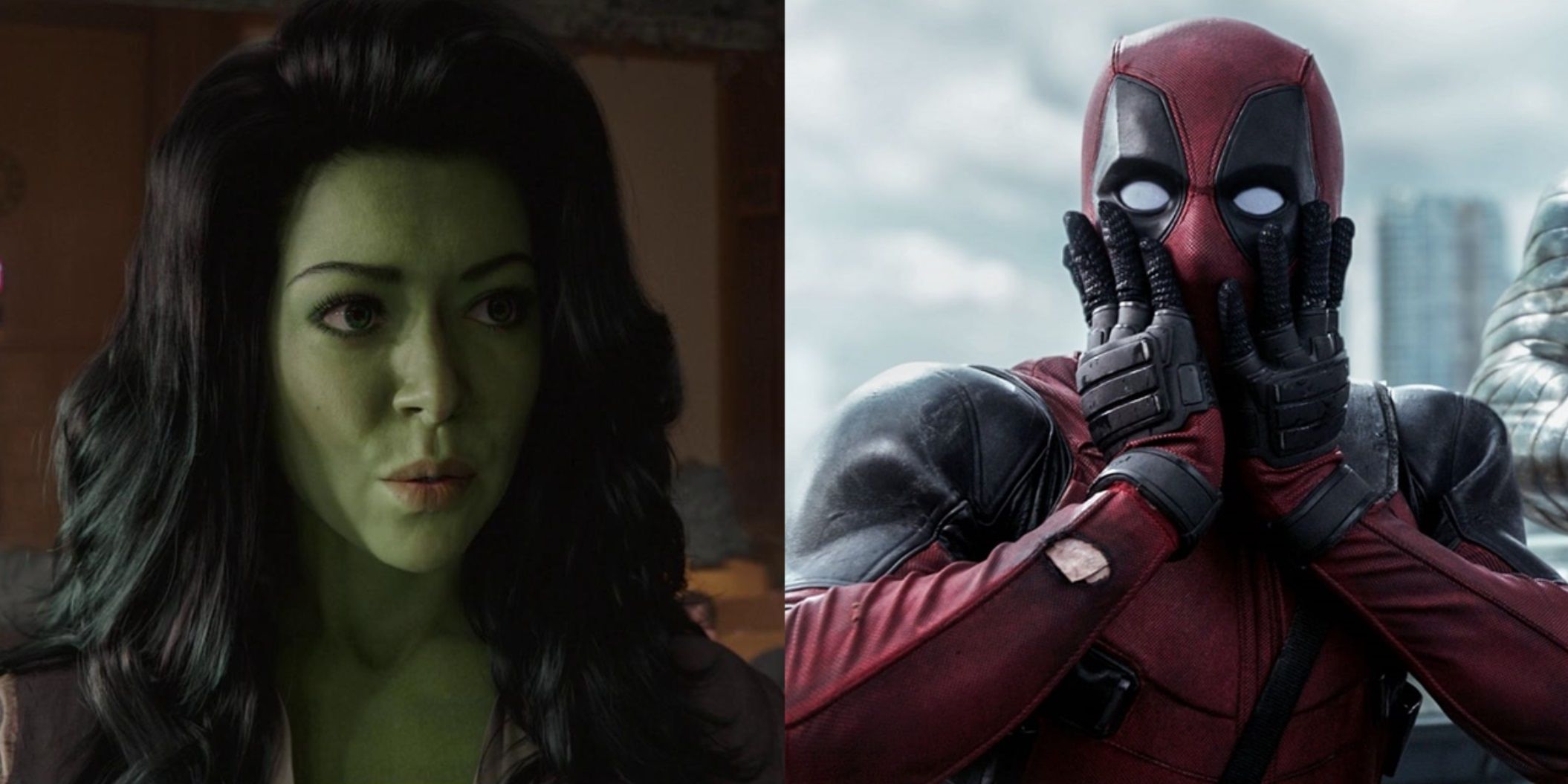 Split image of Tatiana Maslany in She-Hulk and Ryan Reynolds in Deadpool