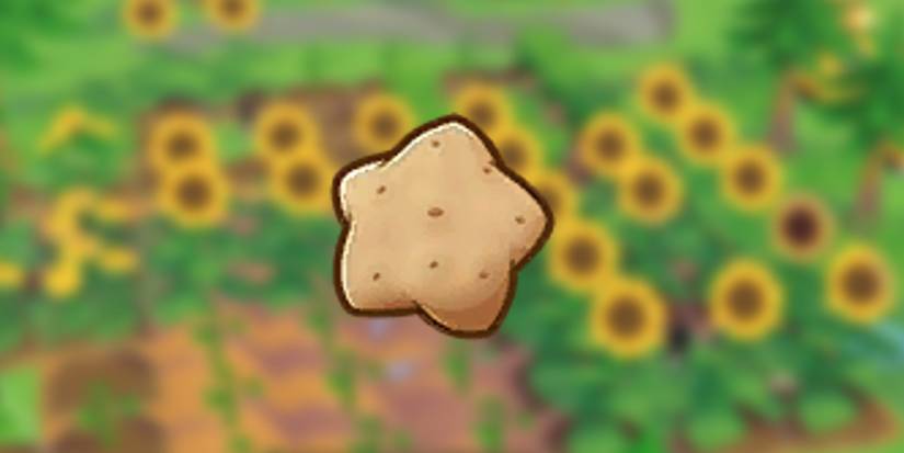 Star Potato in front of blurred sunflower field in Story of Seasons: Pioneers of Olive Town