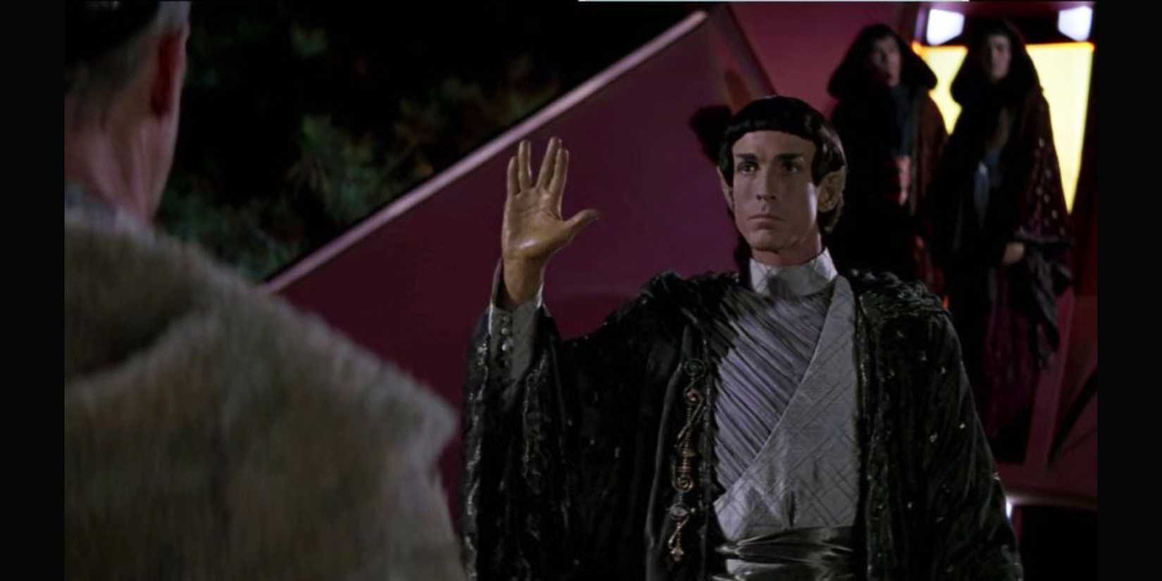 A Vulcan performing the Vulcan Salute in Star Trek