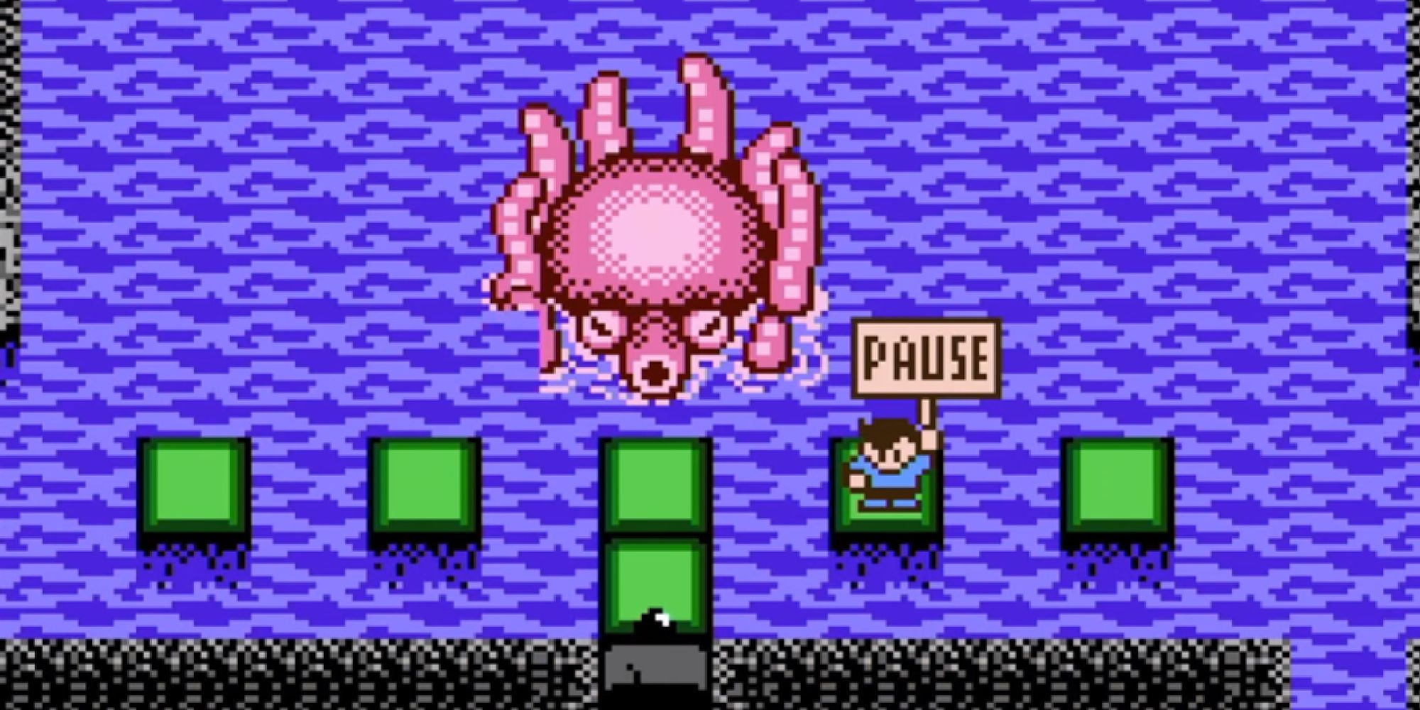 Mike Jones holding a pause sign in StarTropics