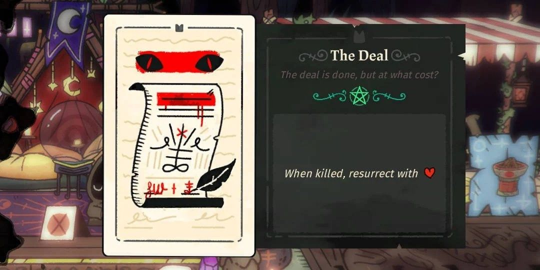 Карта Таро Сделка из Культа Агнца, на ней изображен лист бумаги с символом, над ним пара красных глаз.