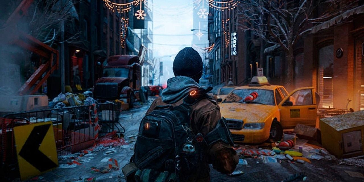 A man looking down a street with rubble everywhere in Tom Clancy's The Division