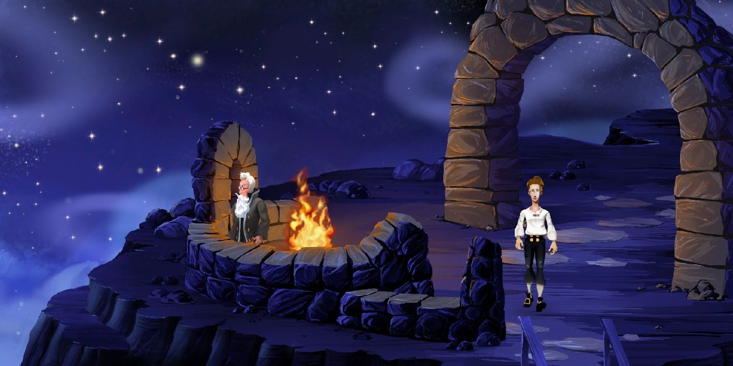 Guybrush departs from meeting the lookout on Melee Island