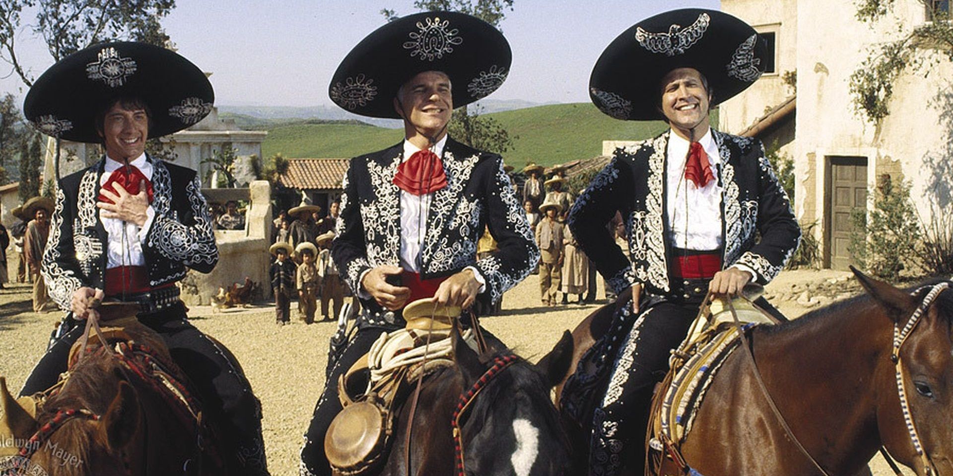 The Three Amigos on horseback