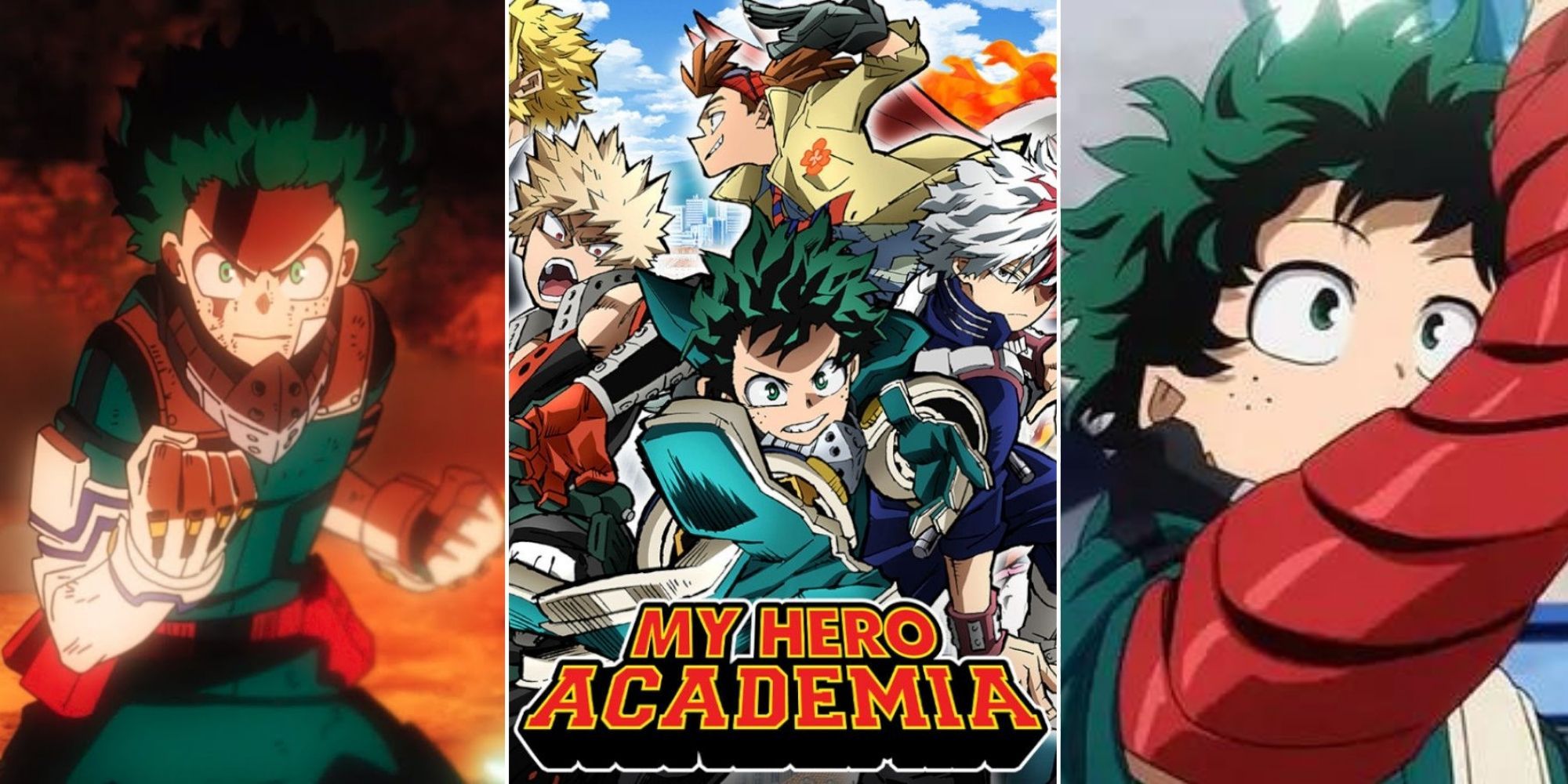 A 3 picture collage of My Hero Academia's movies
