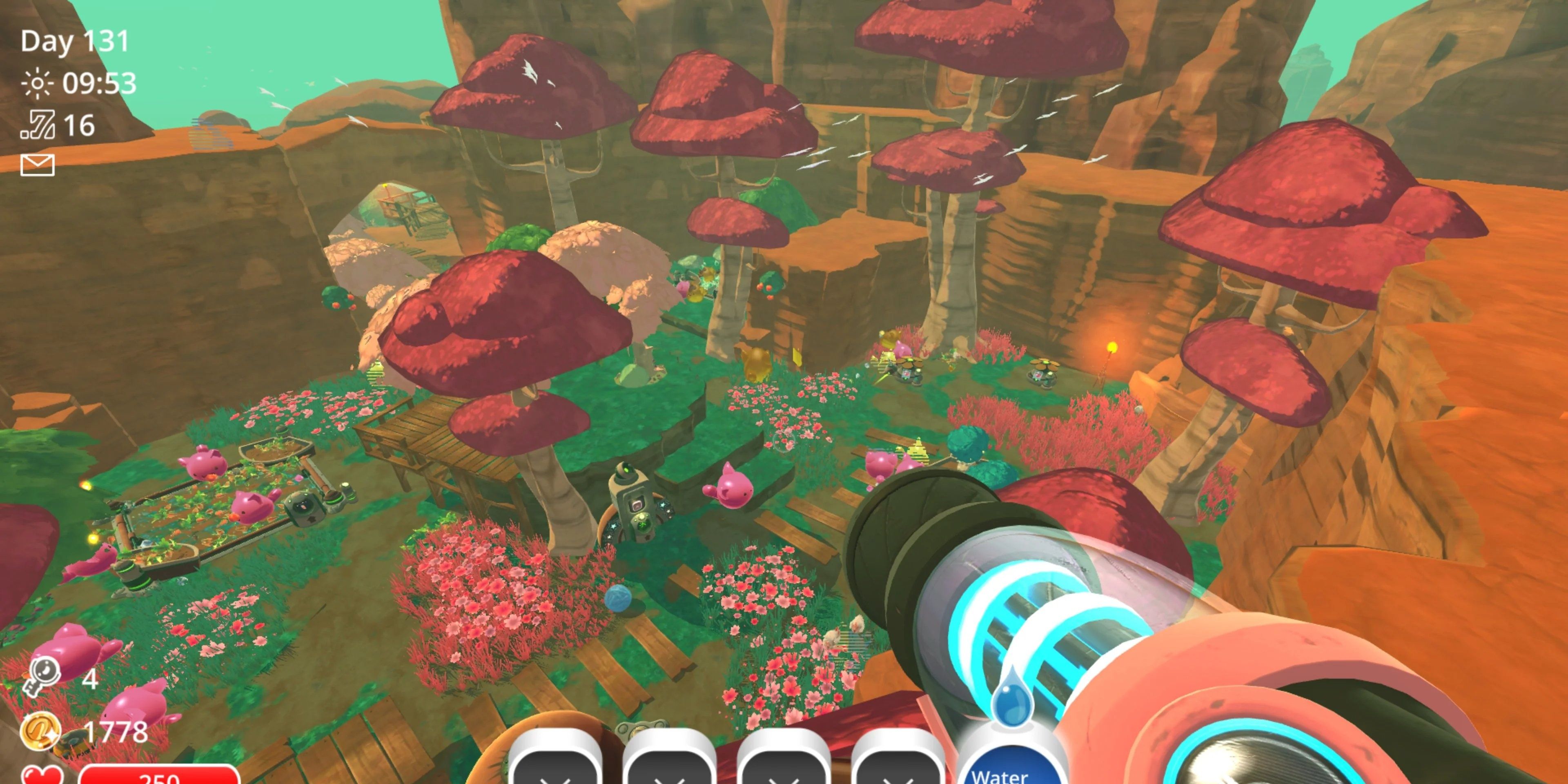 A distant look at The overgrowth expansion of the ranch in Slime Rancher