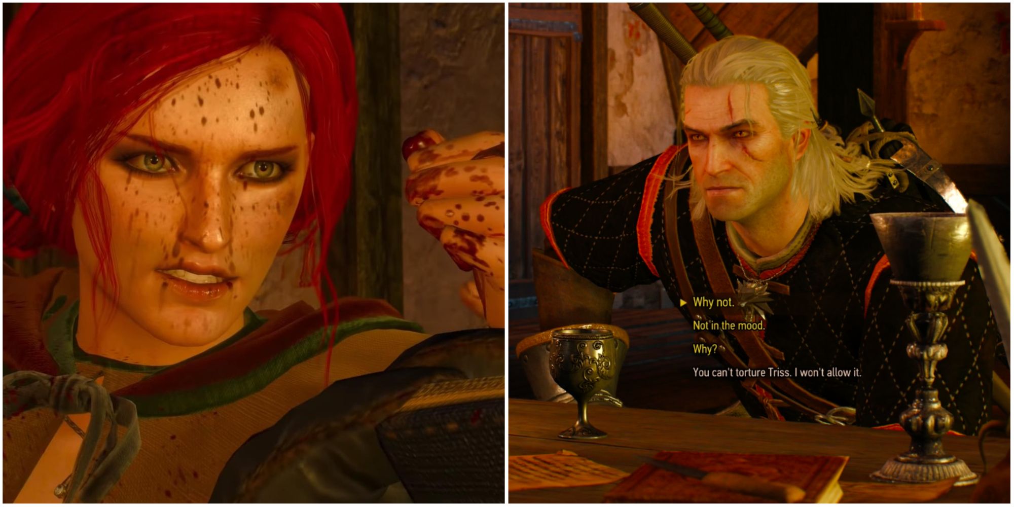 Triss and Geralt in The Witcher 3: Wild Hunt