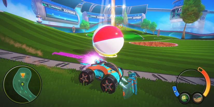 The camera focusing on the ball in Turbo Golf Racing