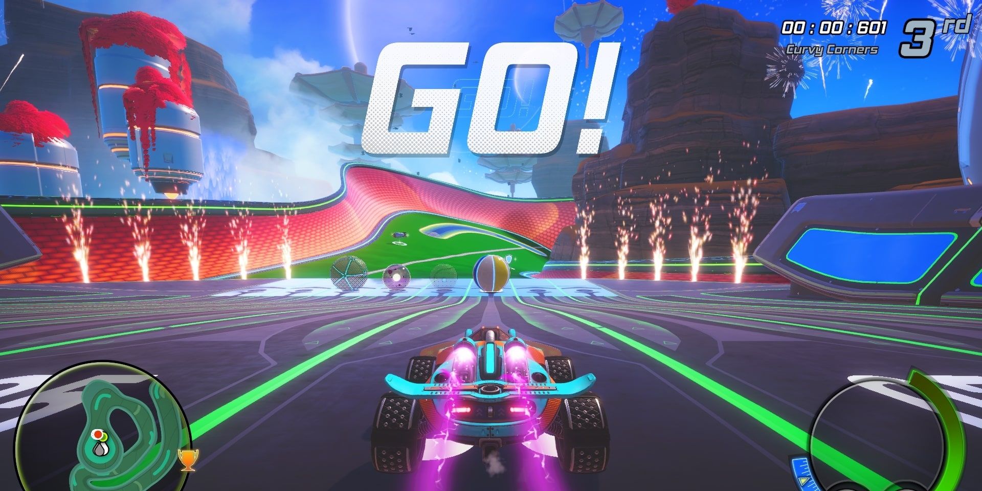 "GO!" in giant letters is displayed as a race starts in Turbo Golf Racing