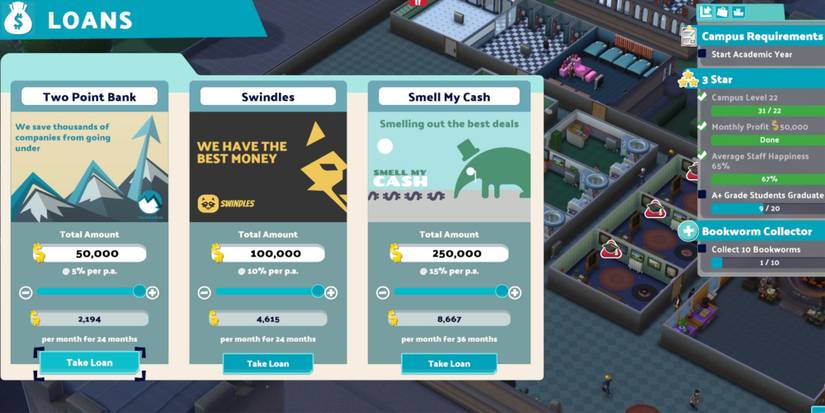 Two Point Campus Browsing The Loan Options