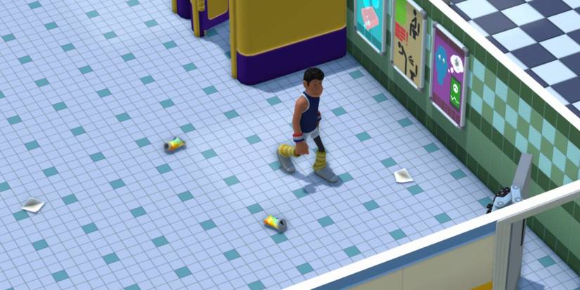 Two Point Campus Student Littering In The Bathroom