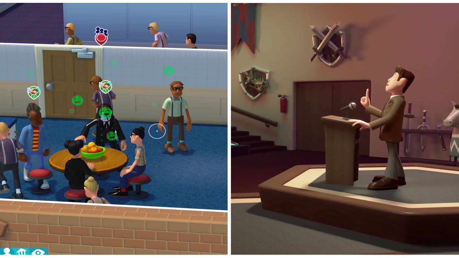 (Left) Happy students (Right) Teacher speaking