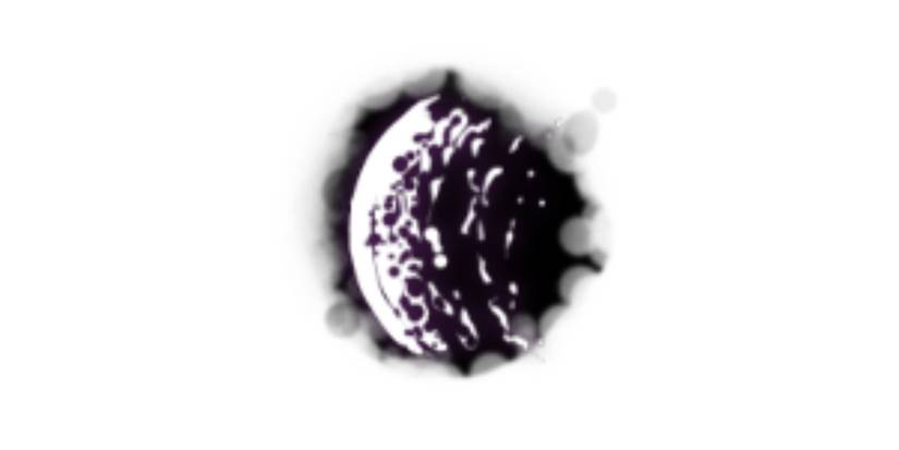 Umbral Wave runic arts symbol from Salt and Sacrifice, it shows a wave of purple energy flying to the left in front of a black cloud