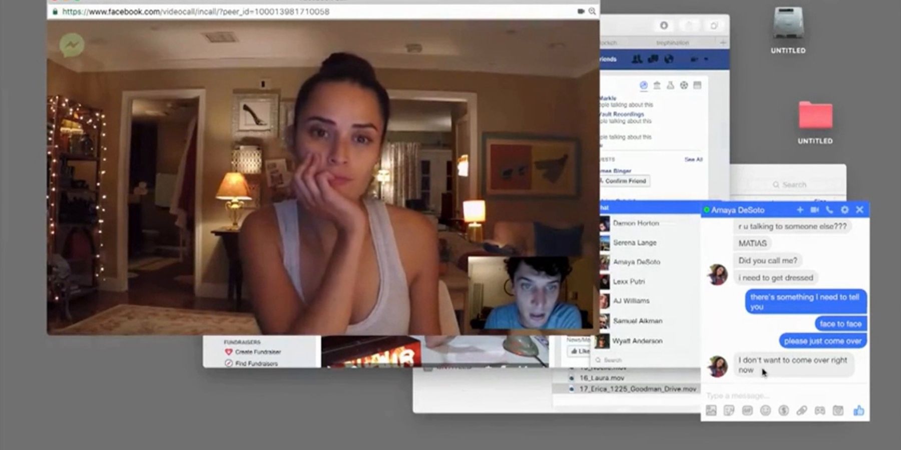 Amaya and Matias on a computer screen in Unfriended: Dark Web