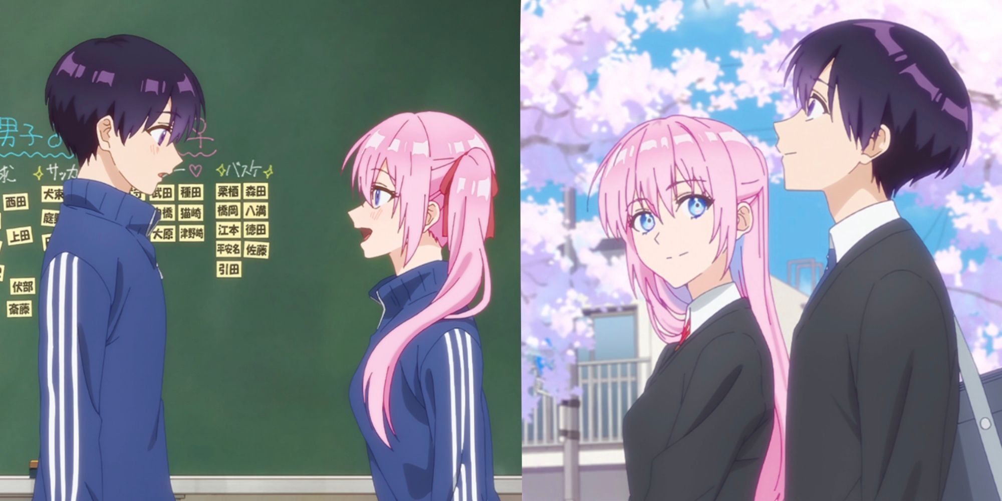 split image featuring two characters, shikimori and izumi talking to each other