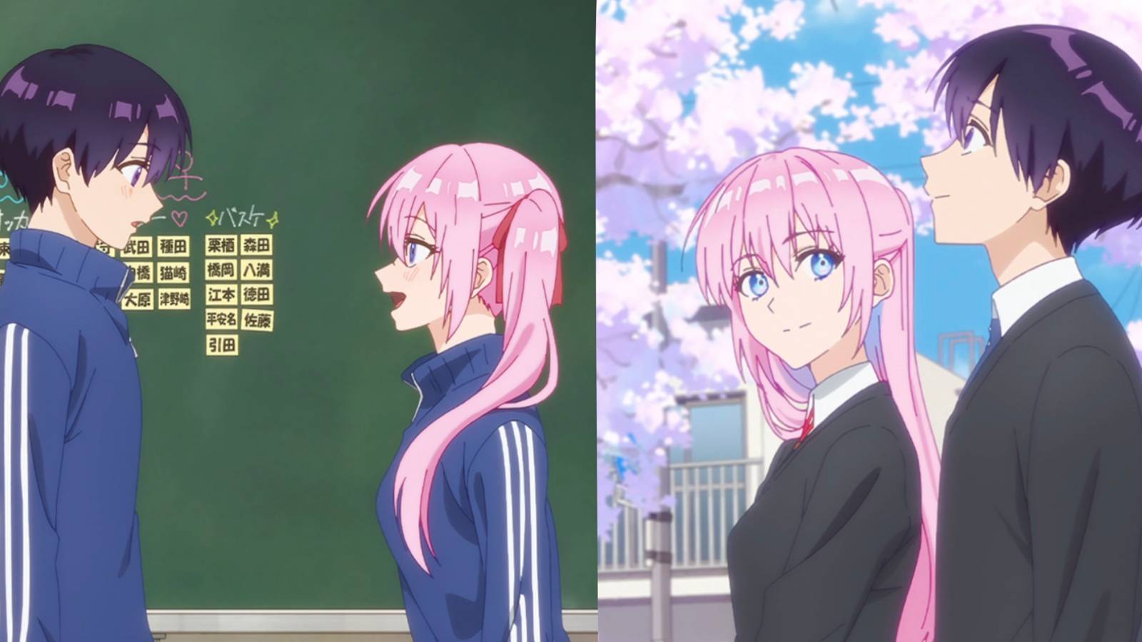 split image featuring two characters, shikimori and izumi talking to each other