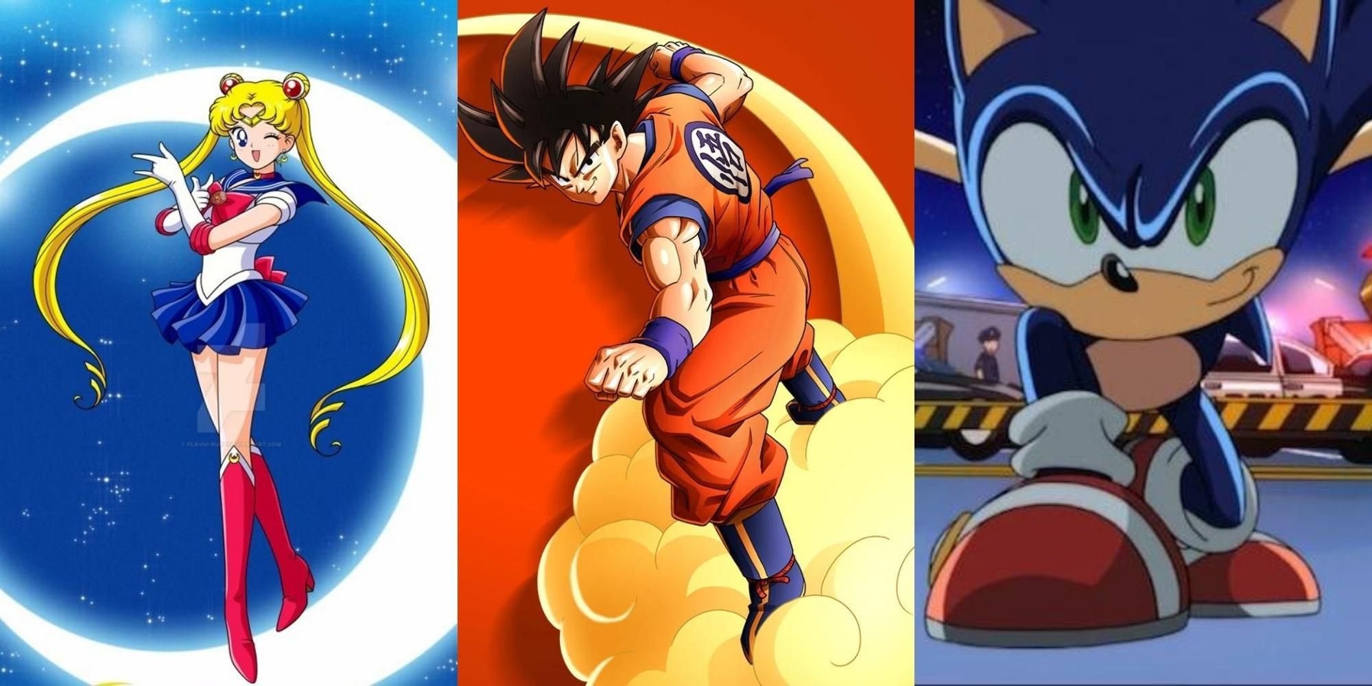 Usagi in Sailor Moon, Goku in Dragon Ball Z, Sonic in Sonic x