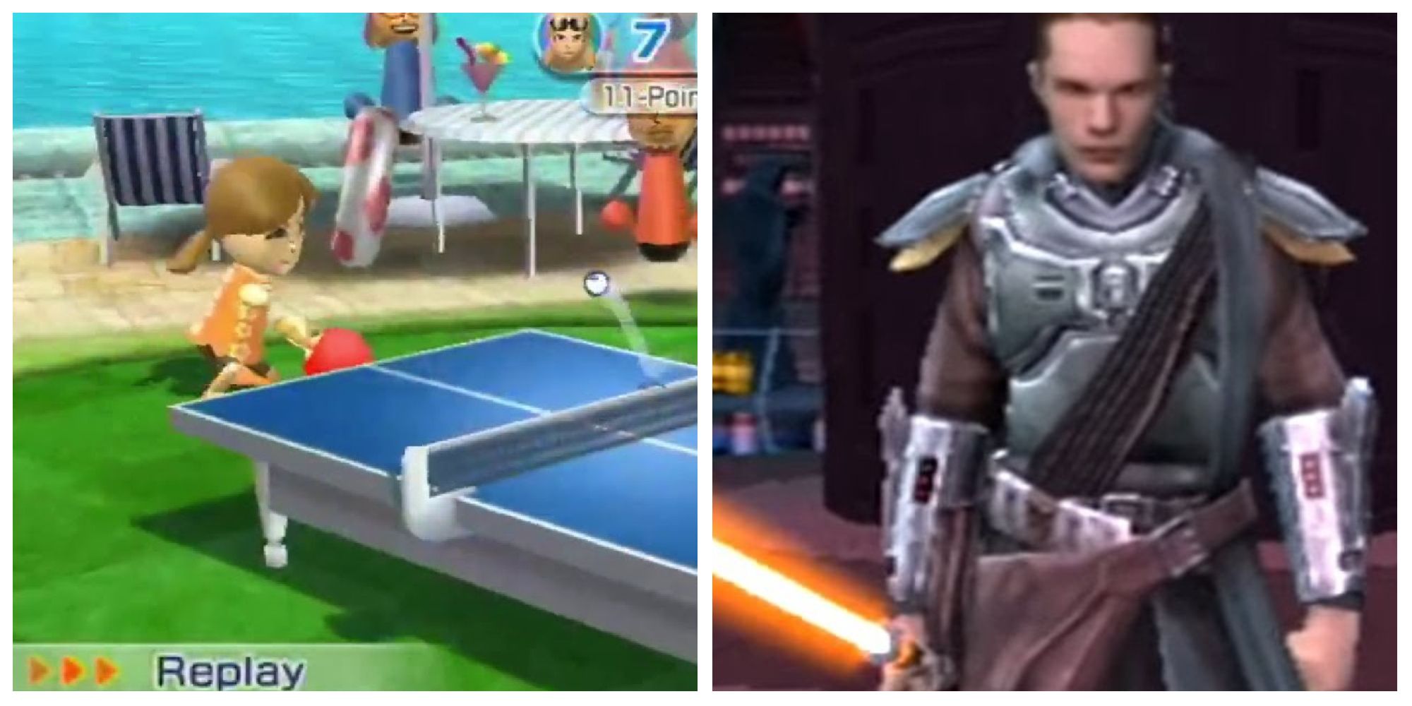 Слева: настольный теннис из Wii Sports Resort: справа: Старкиллер из Star Wars: The Force Unleashed. Источники изображений: GameRant.com и reddit.com