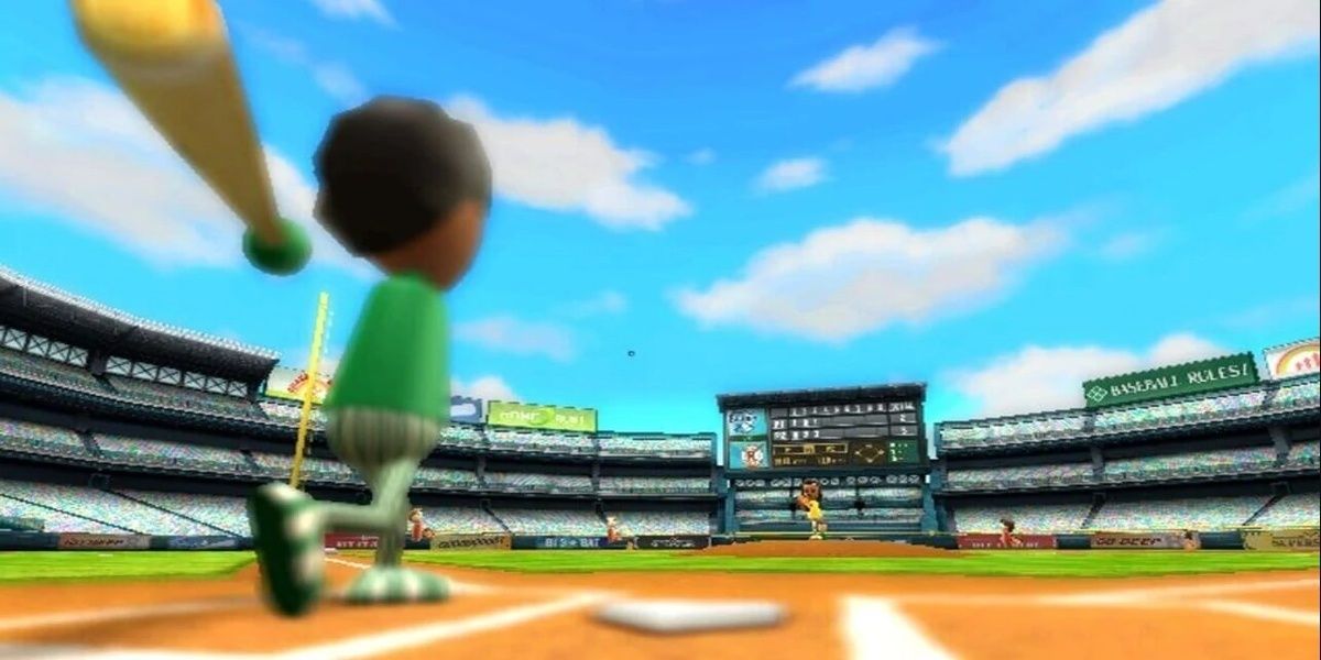 A Mii swinging a bat in Wii Sports