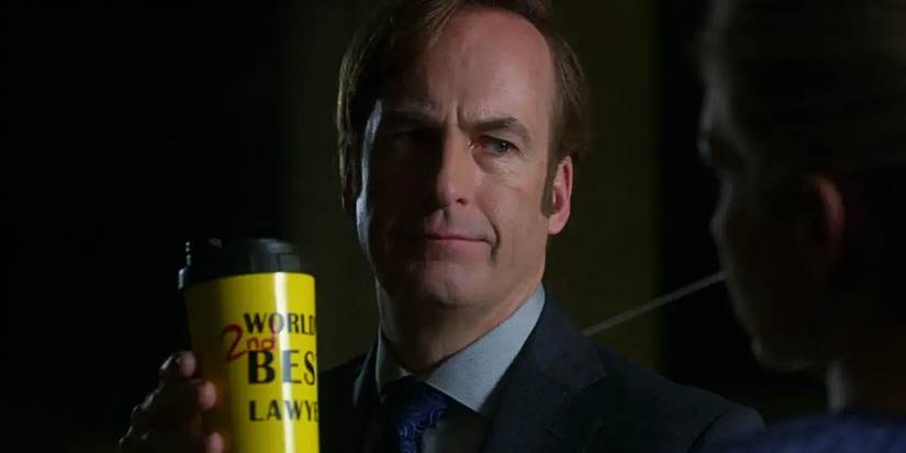Bob Odenkirk with World's second best lawyer mug in Better Call Saul