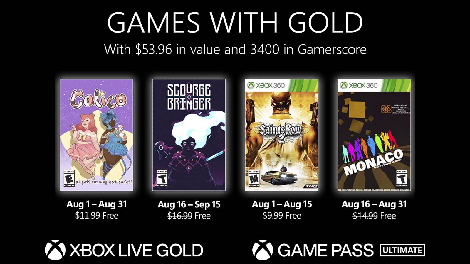 Xbox Games with Gold August 2022 line up