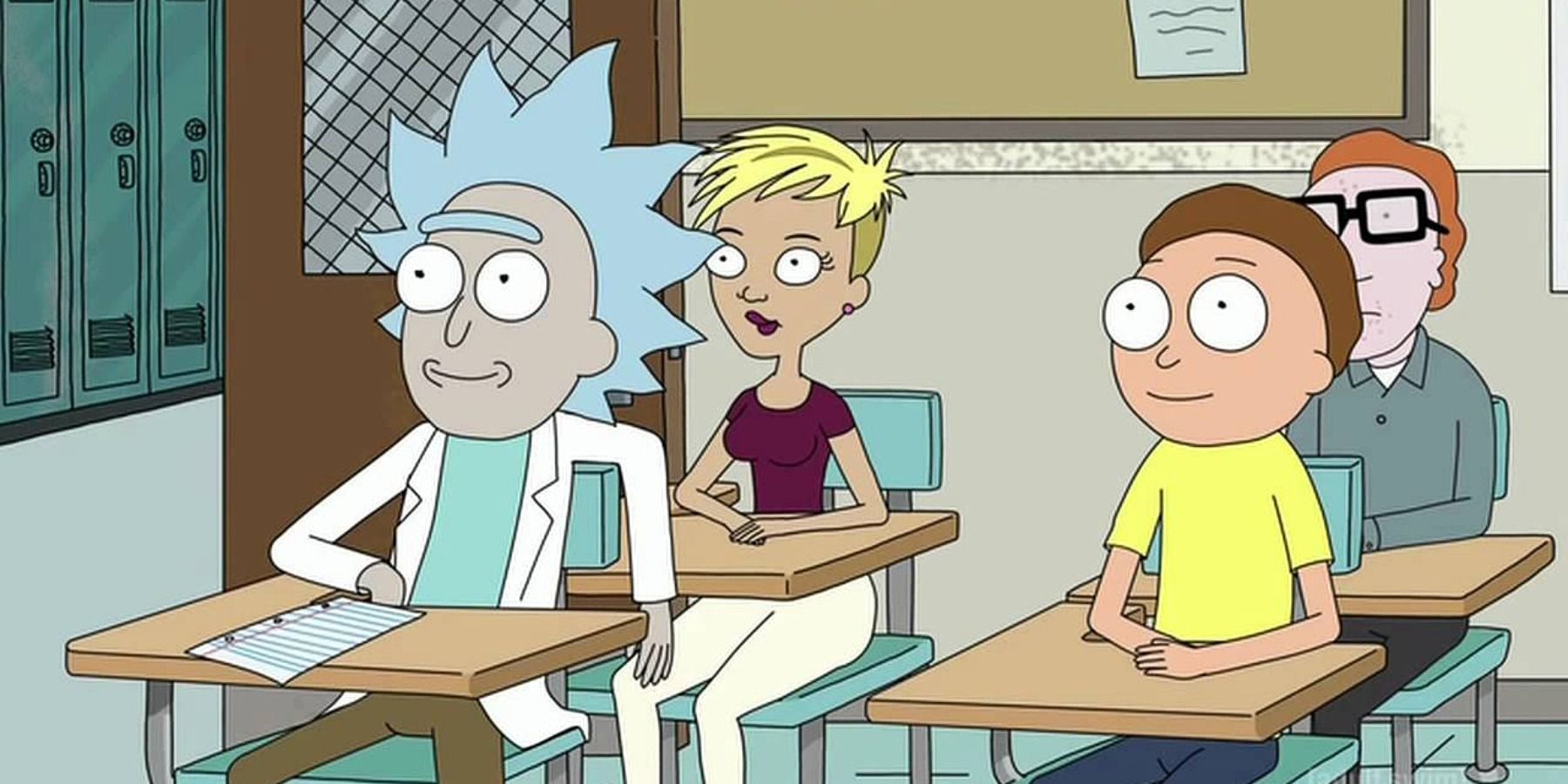 Tiny Rick and Morty in classroom