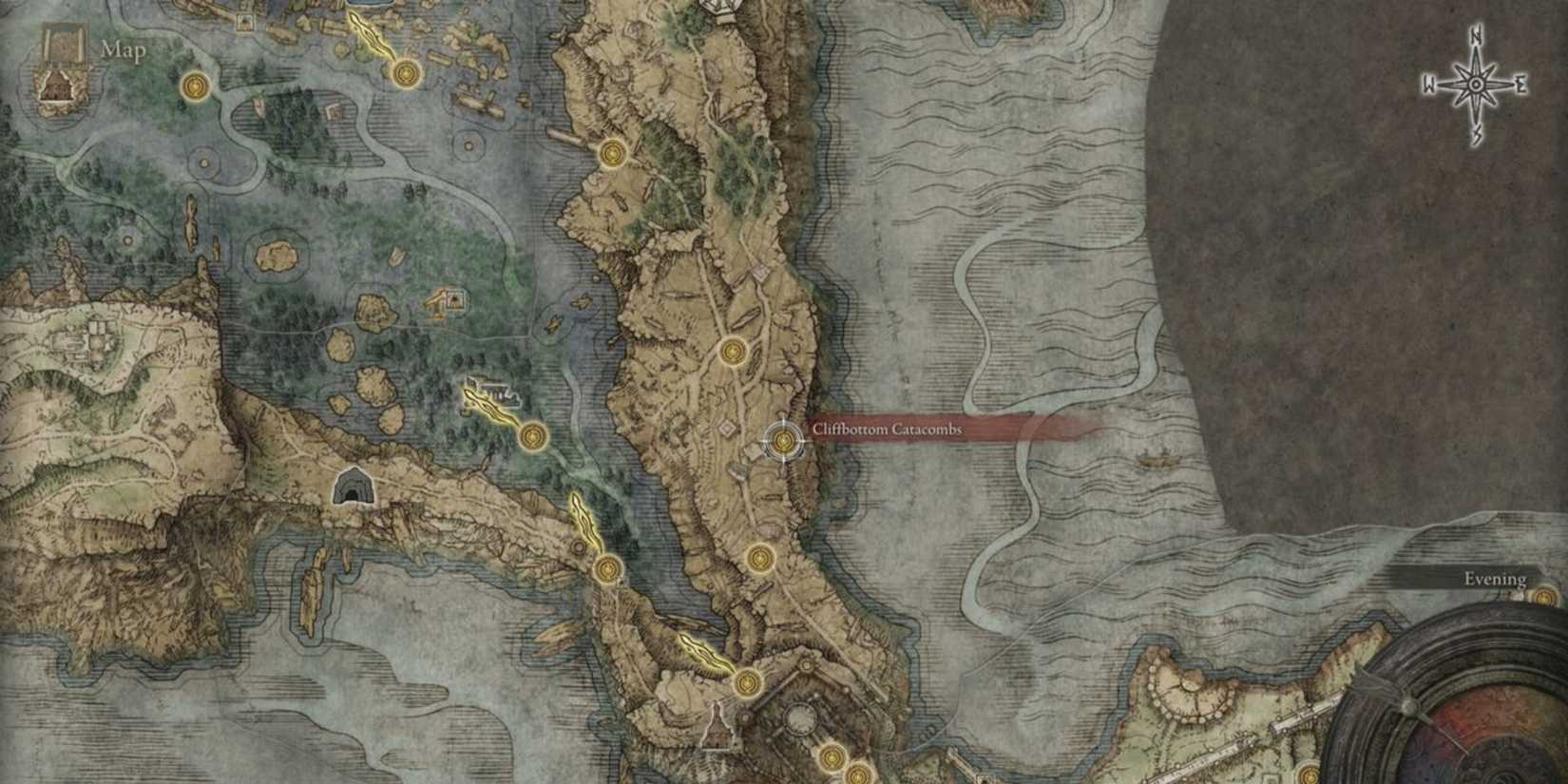 _Cliffbottom_Catacombs_Location_Elden_Ring_map