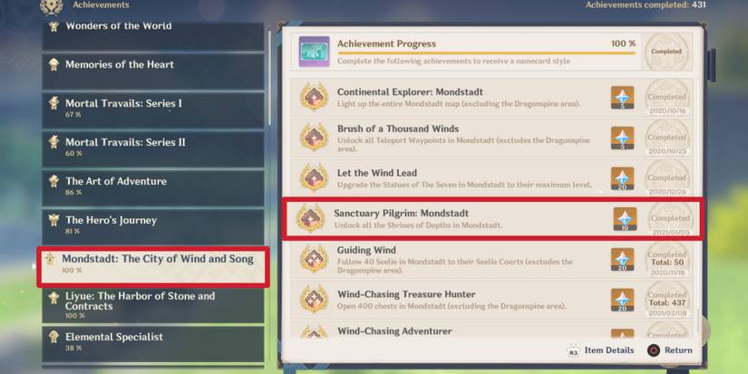 achievements in genshin impact