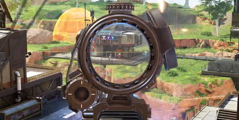 apex legends player looking down a scope and seeing enemy players