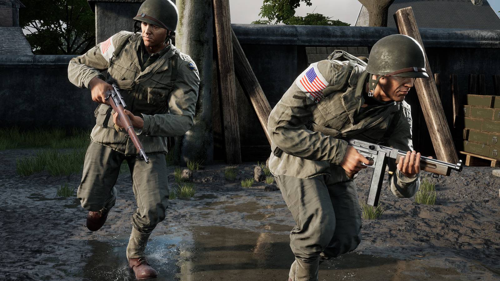 battalion 1944 two soldiers running with rifles