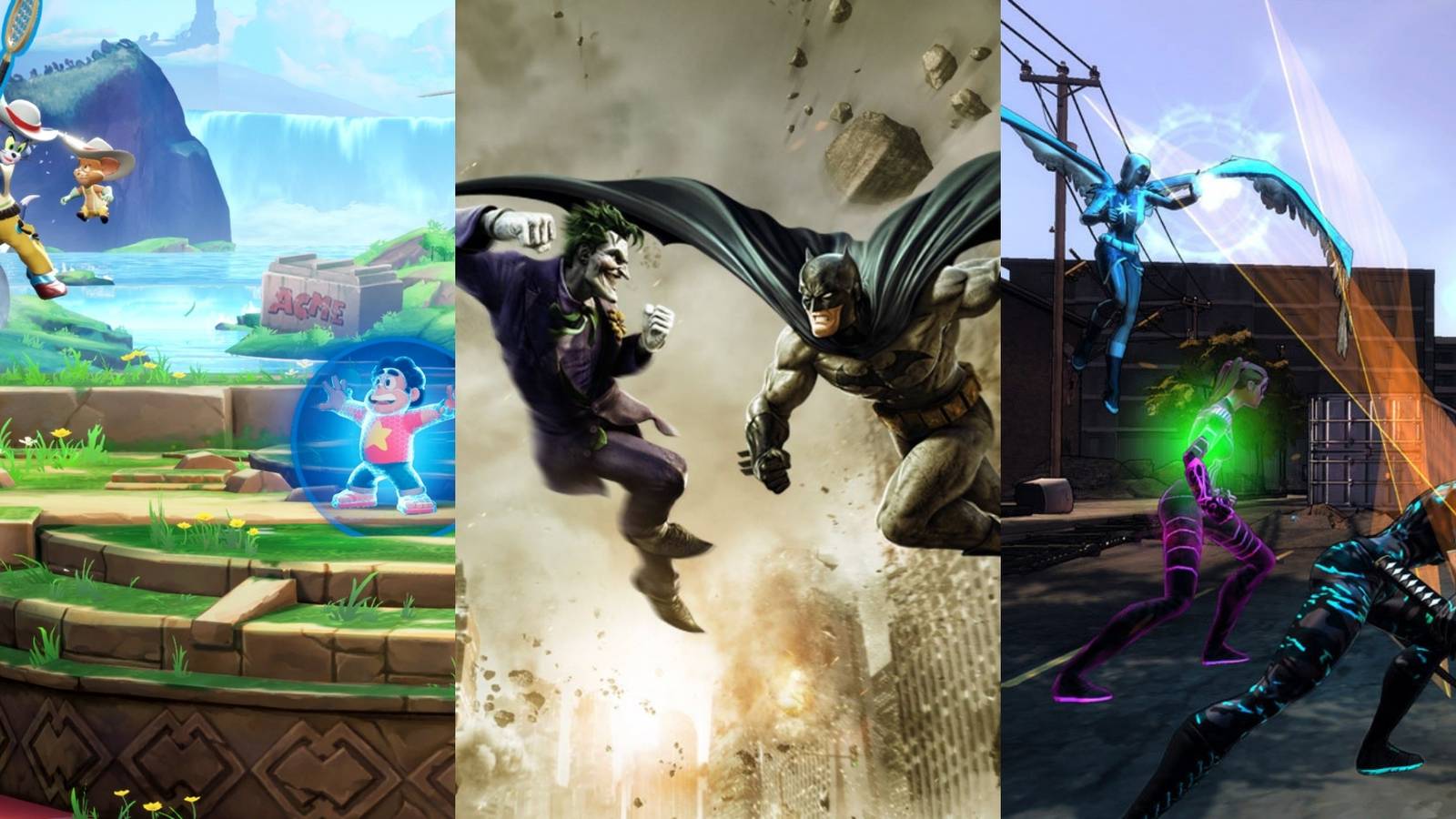 battle in MultiVersus, Joker and Batman in DC Universe Online, battle in Champions Online