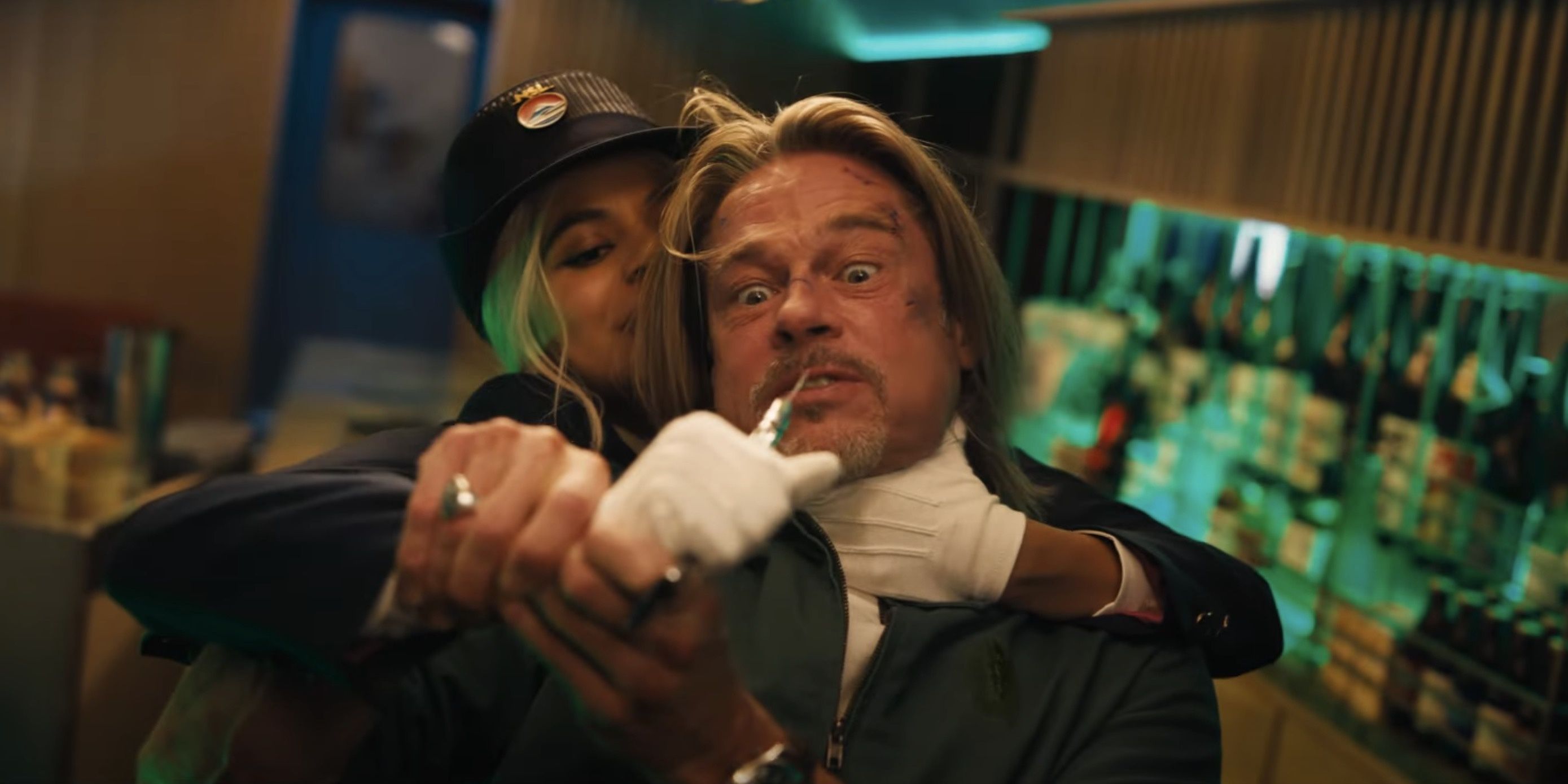 brad pitt and zazie beetz in bullet train Cropped