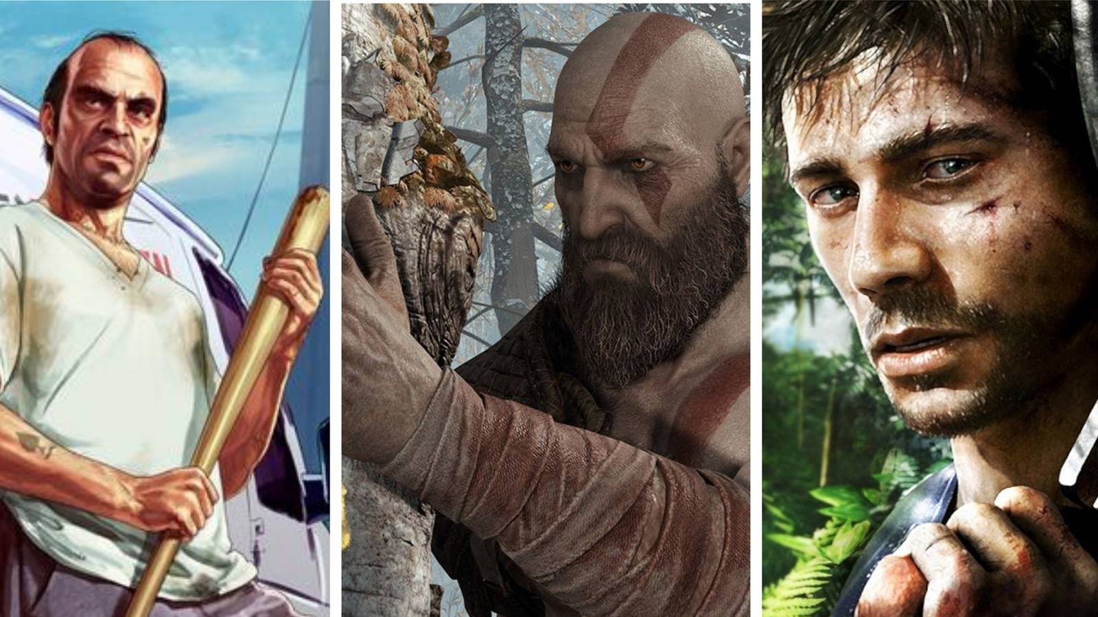 Header Collage Black-hearted protagonists Trevor Phillips Kratos Jason Brody