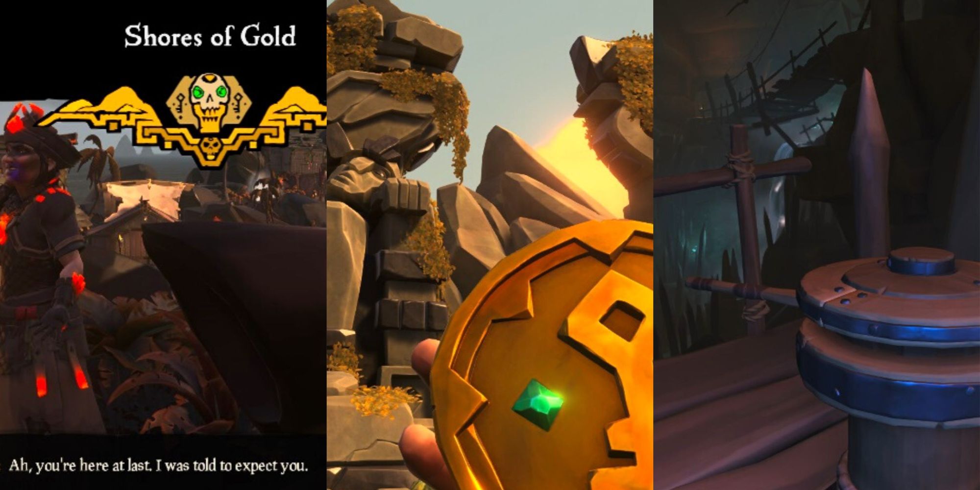 The Shores Of Gold Tall Tale In Sea Of Thieves Including Grace, The Gold Hoarder's Coin, And Traps