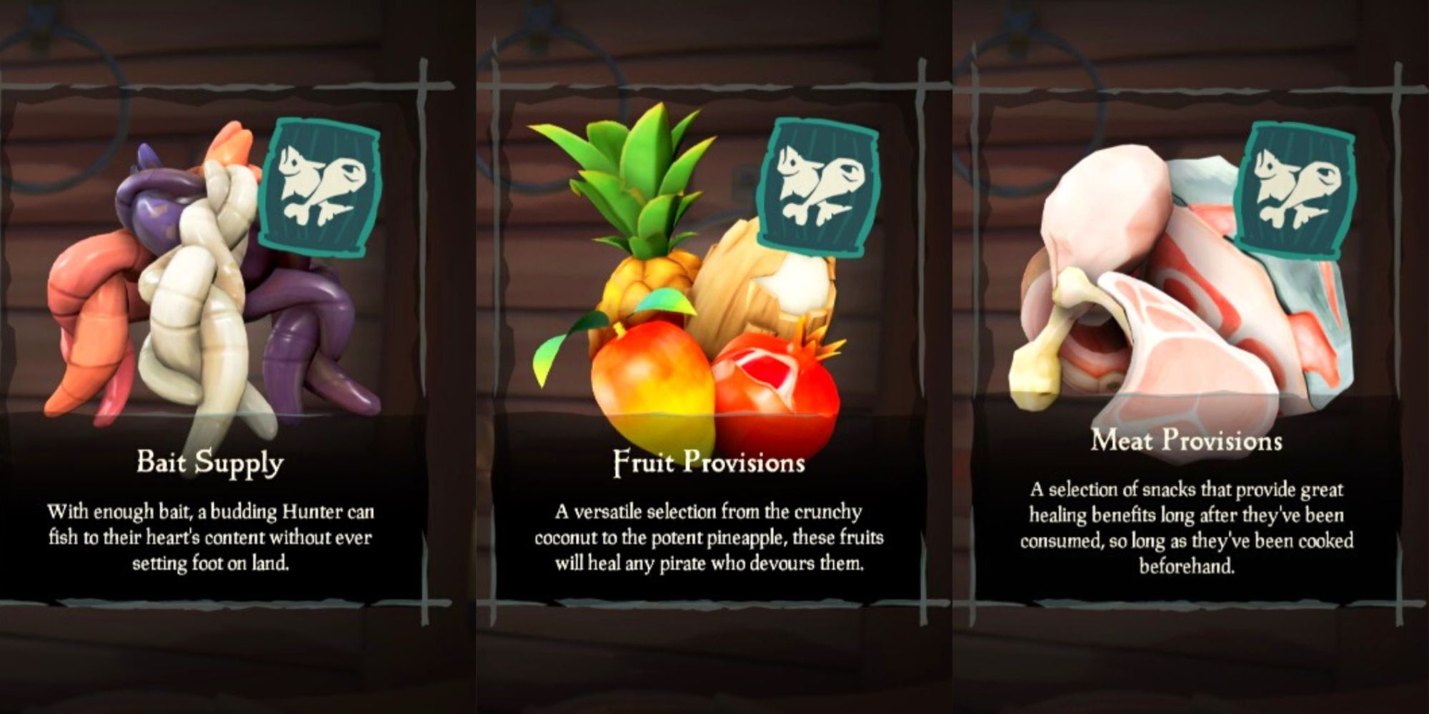 Bait, Fruit, And Meat Supplies And Provisions In Sea Of Thieves