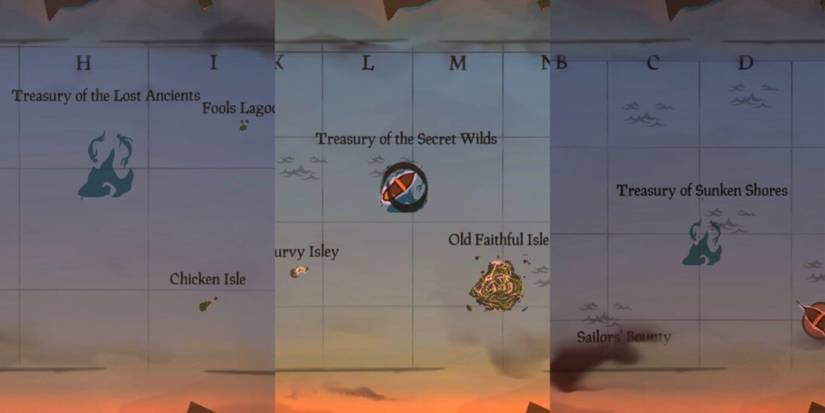 All Treasury Locations On The Map Table In Sea Of Thieves