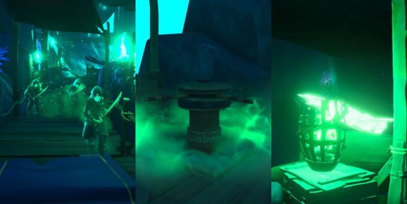 Dark Brethren Phantoms Attacking, A Locked Anchor, And An Unlocked Bridge And Walkway In The A Hunter's Cry Adventure In Sea Of Thieves