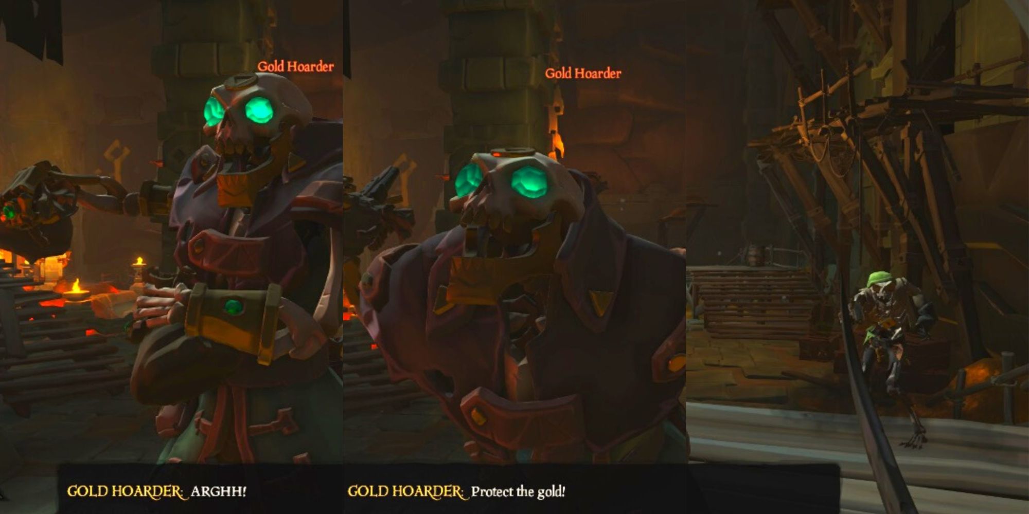 The Gold Hoarder And His Skeleton Minions In The Shores Of Gold Boss Battle In Sea Of Thieves