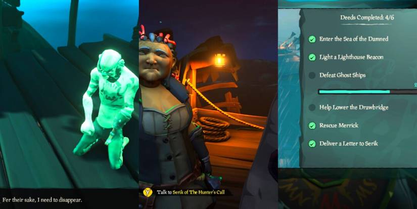 Merrick, Serik, and Deeds Completed List In The A Hunter's Cry Adventure In Sea Of Thieves