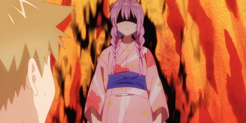 shikimori is angry surrounded by fire