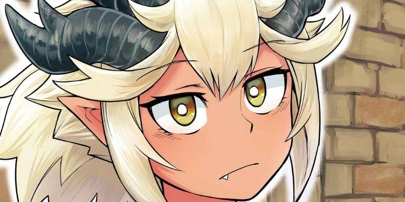 Close up manga cover of a woman with sharp ears and dragon horns