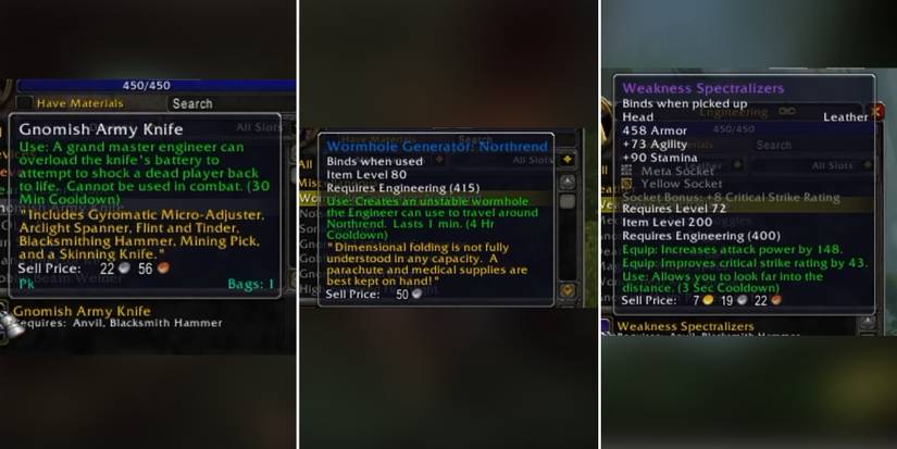 screenshot of 3 items to craft with engineering 440 to 450