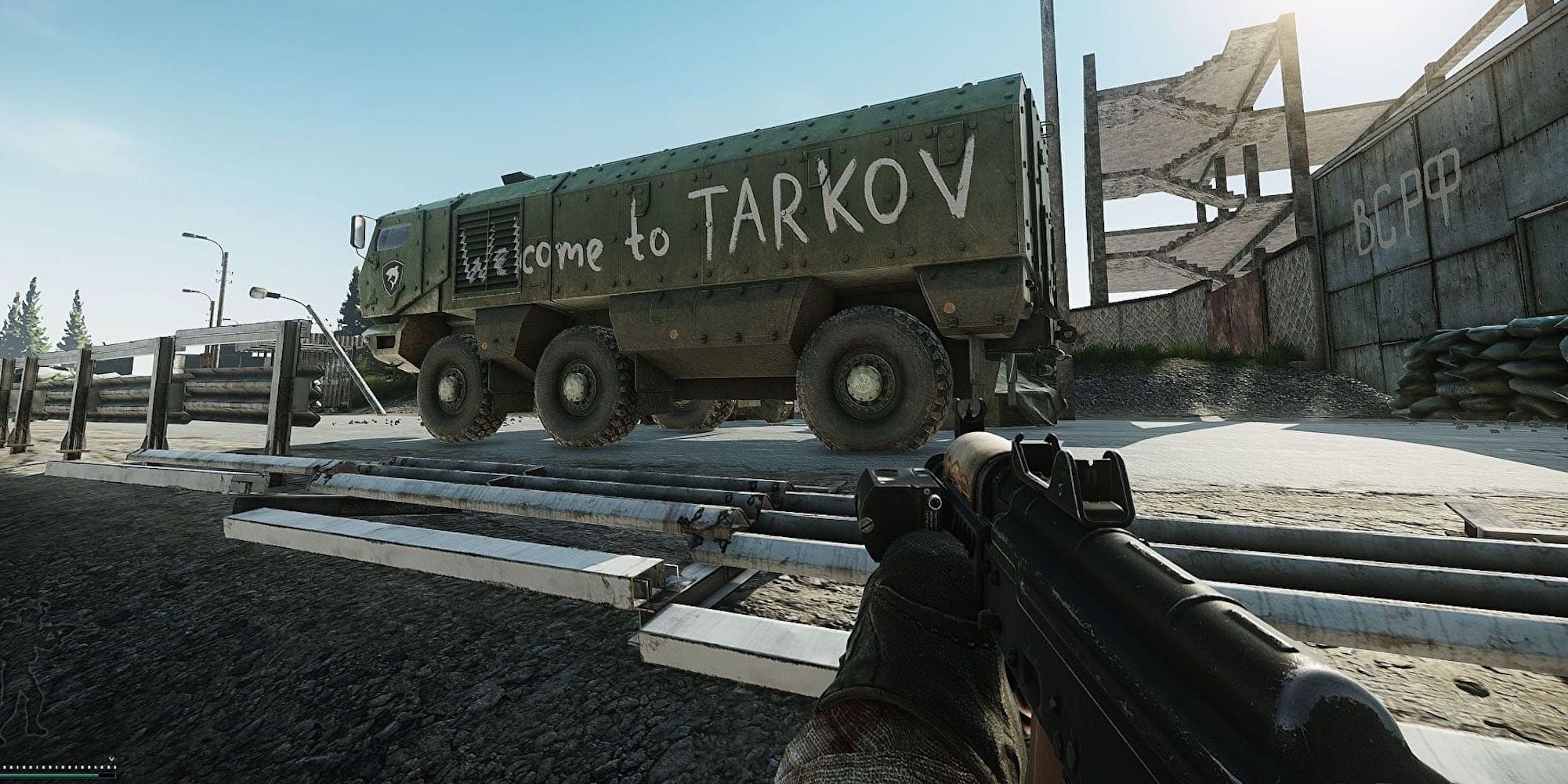 escape from tarkov player looking at truck saying escape from tarkov 