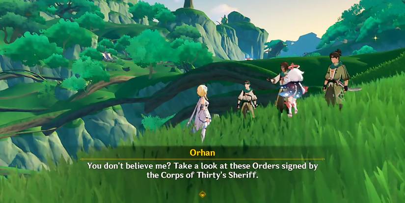 forest rangers catching the traveler and paimon in genshin impact