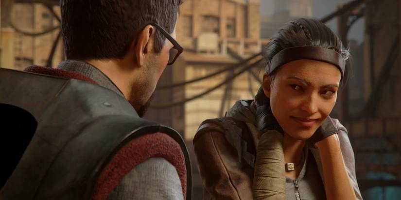Half-Life series character Gordon Freeman and Alyx Vance, Alyx smiling at Gordon