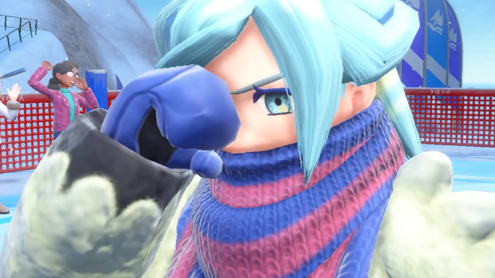 close up of the ice gym leader Grusha in Pokemon Scarlet and Violet