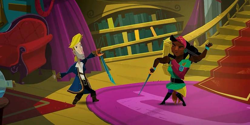 Guybrush and Carla swordfighting in Return to Monkey Island