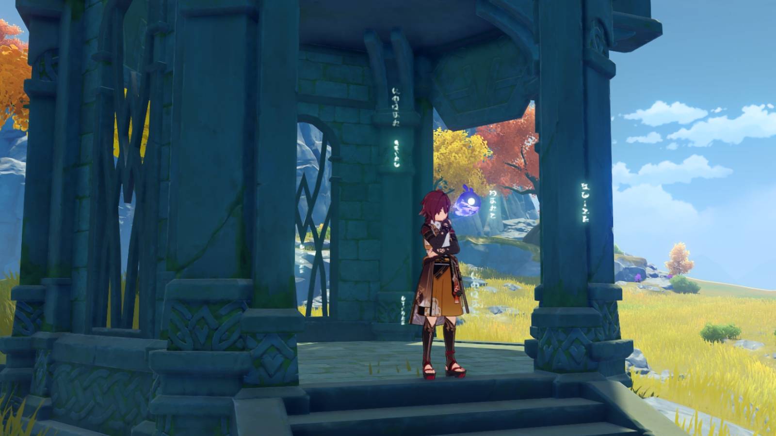 heizou standing in a shrine in genshin impact