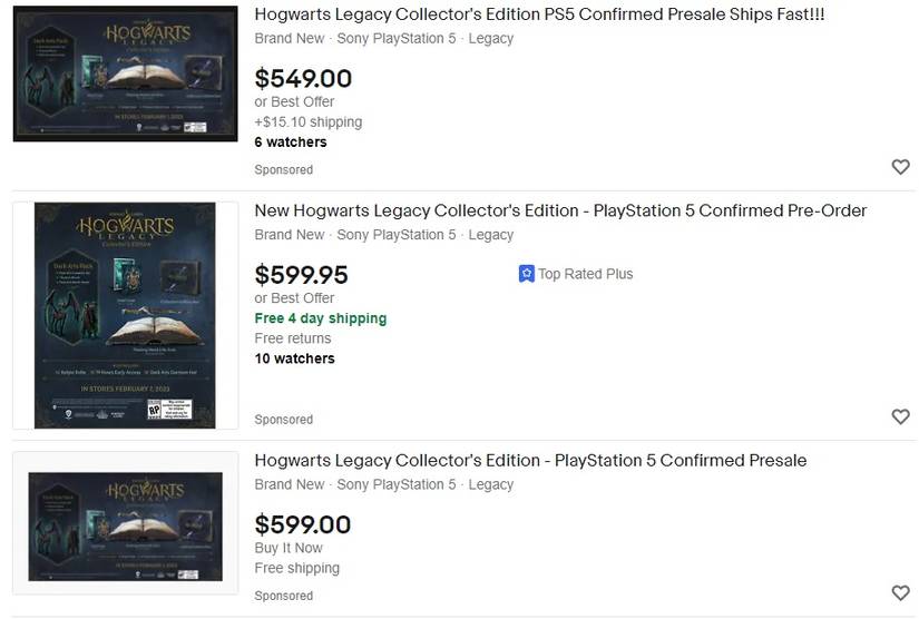 hogwarts legacy collectors edition ebay listing