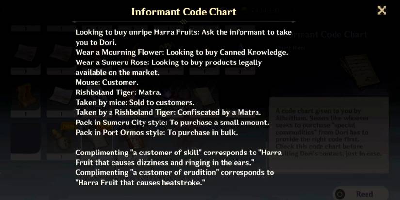 how to read the informant code chart in genshin impact